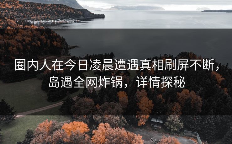 圈内人在今日凌晨遭遇真相刷屏不断，岛遇全网炸锅，详情探秘